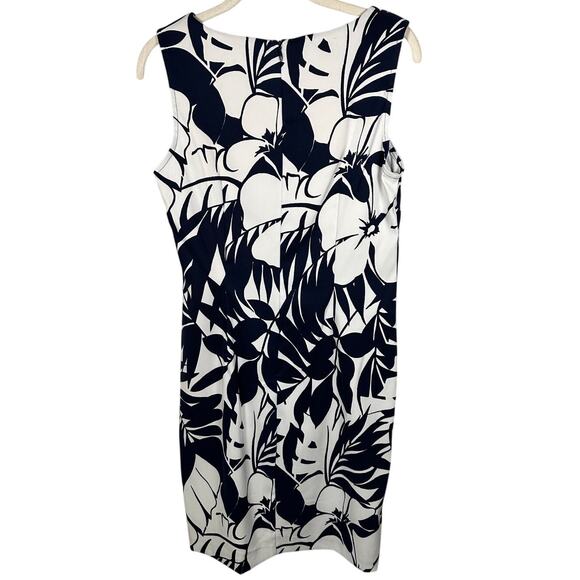 Connected Apparel Blue & White Floral Tropical Print Sheath Dress Women's 6 - Picture 2 of 5